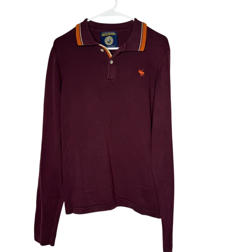 Vintage Y2K Abercrombie & Fitch Burgundy‎ Long Sleeve Polo Shirt L Moose Preppy